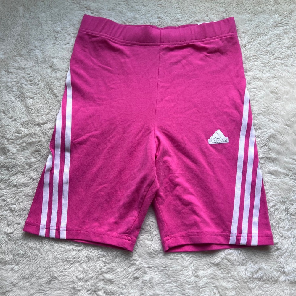 Adidas Pink 3-Stripe Biker Shorts Tight Fit‎ Sample Womens Size Small Activewear